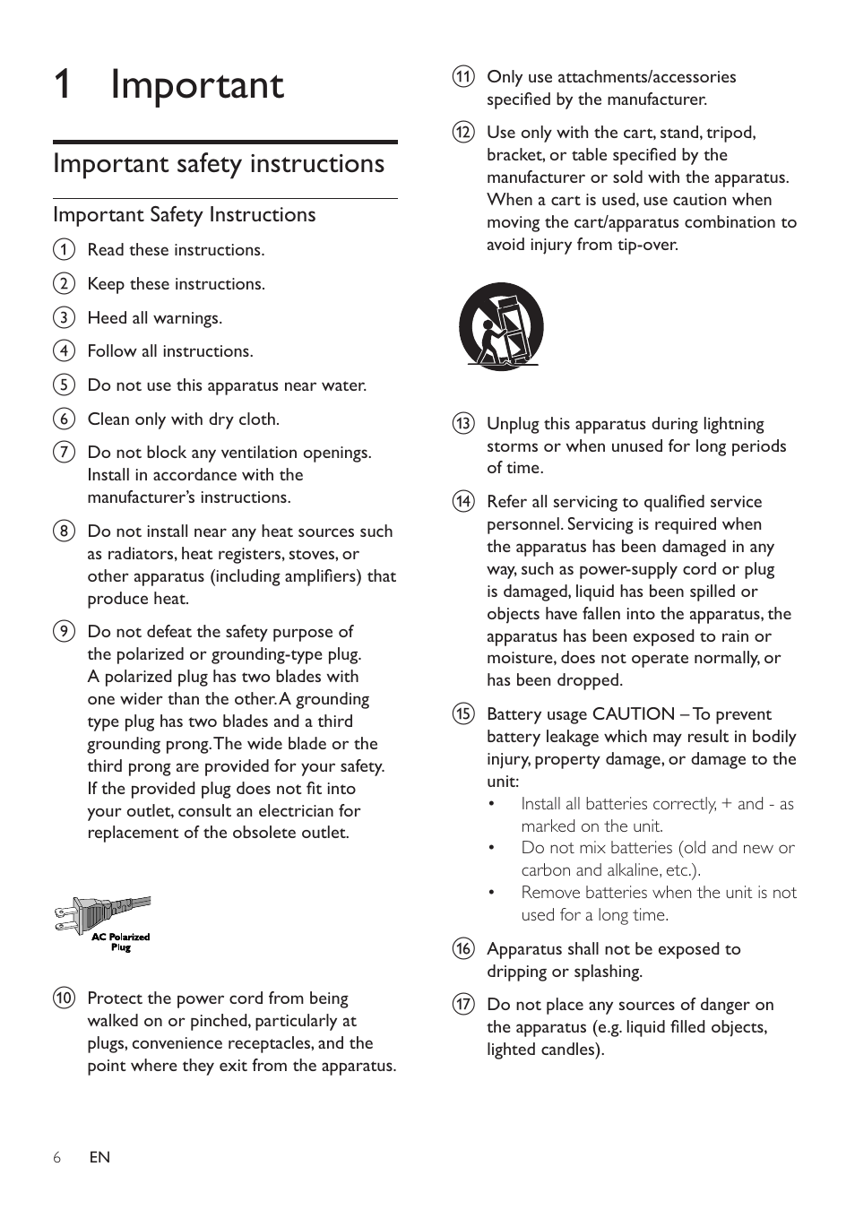 1 important, Important safety instructions | Philips Micro Hi-Fi System User Manual | Page 6 / 31