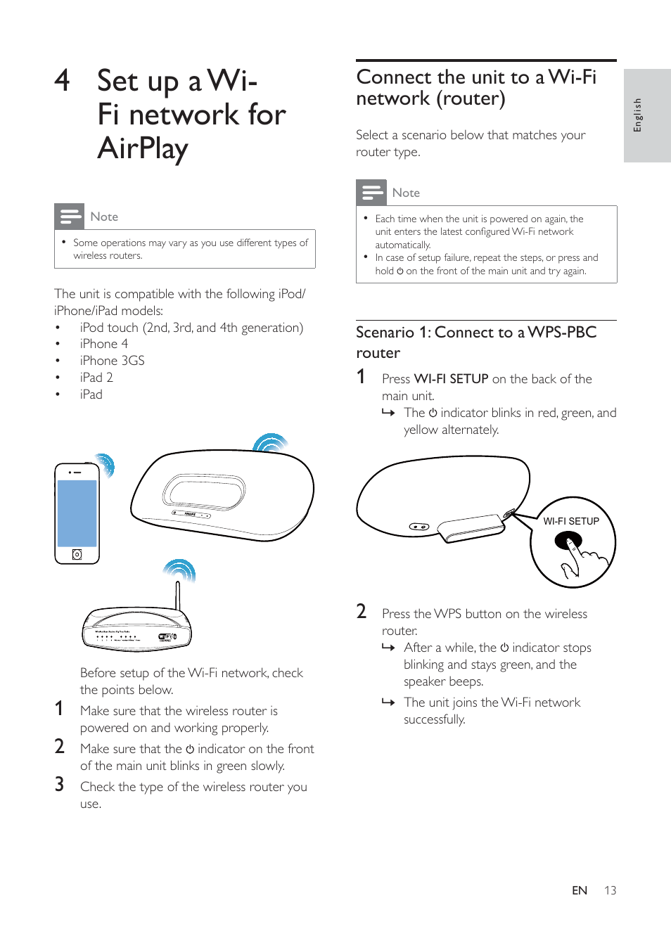 4 set up a wi- fi network for airplay | Philips DS8800W-37 User Manual | Page 12 / 25