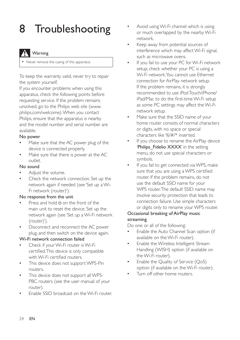 8 troubleshooting | Philips DS8800W-37 User Manual | Page 23 / 25