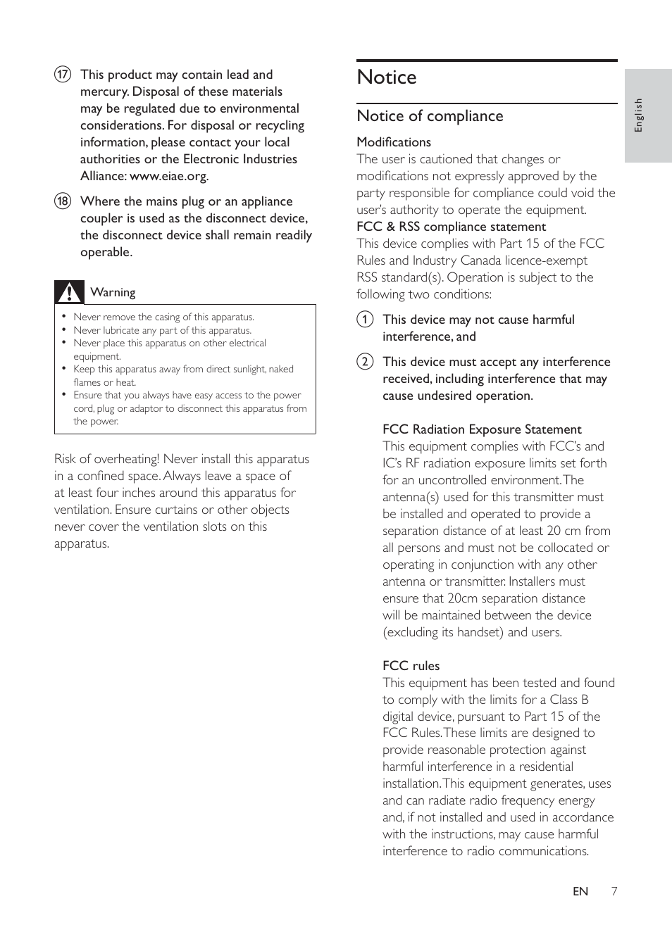 Notice, Notice of compliance | Philips DS8800W-37 User Manual | Page 6 / 25