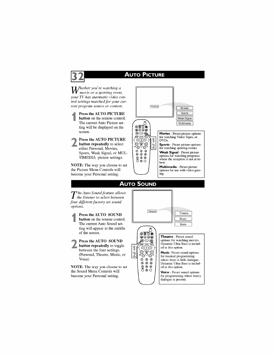 Auto picture, Auto sound, Icture | Ound | Philips 27PT6442-37 User Manual | Page 36 / 42