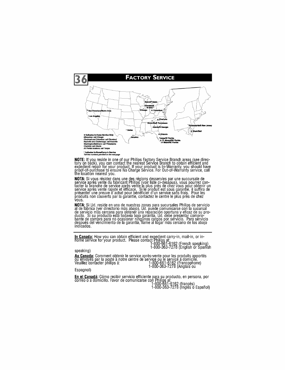 Actory, Ervice | Philips 27PT6442-37 User Manual | Page 40 / 42