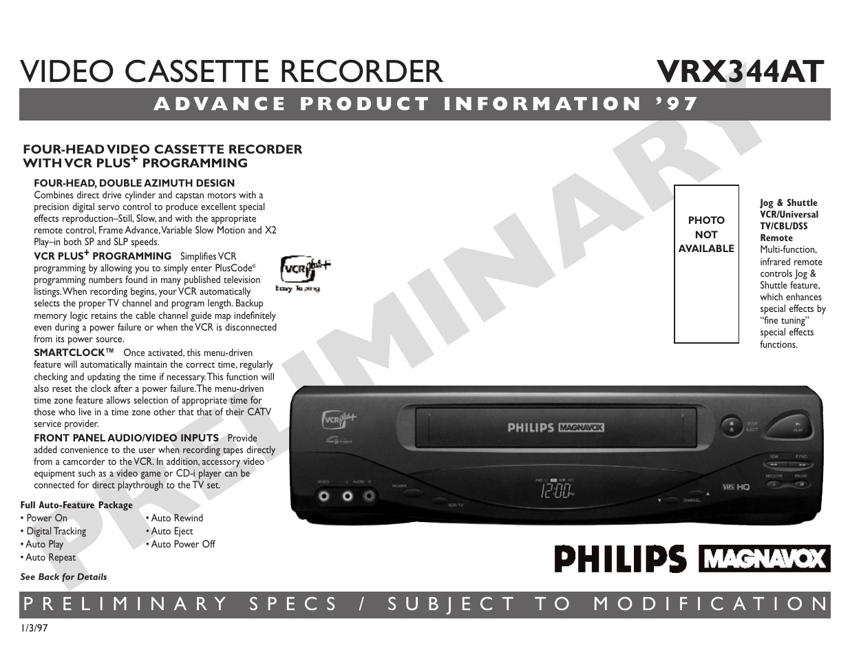 Philips VRX344AT User Manual | 2 pages