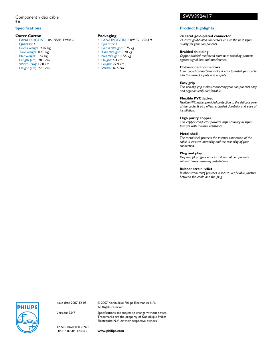 Philips SWV3904-17 User Manual | Page 2 / 2