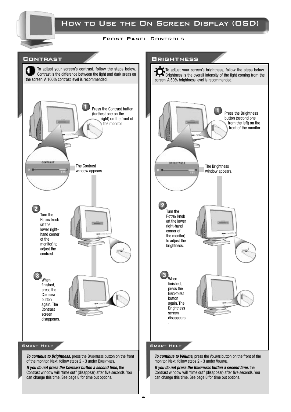 How to use the on screen display (osd), Contr, Contr ast ast | Brightnes, Brightnes s s | Philips 17B2302Q13 User Manual | Page 5 / 20