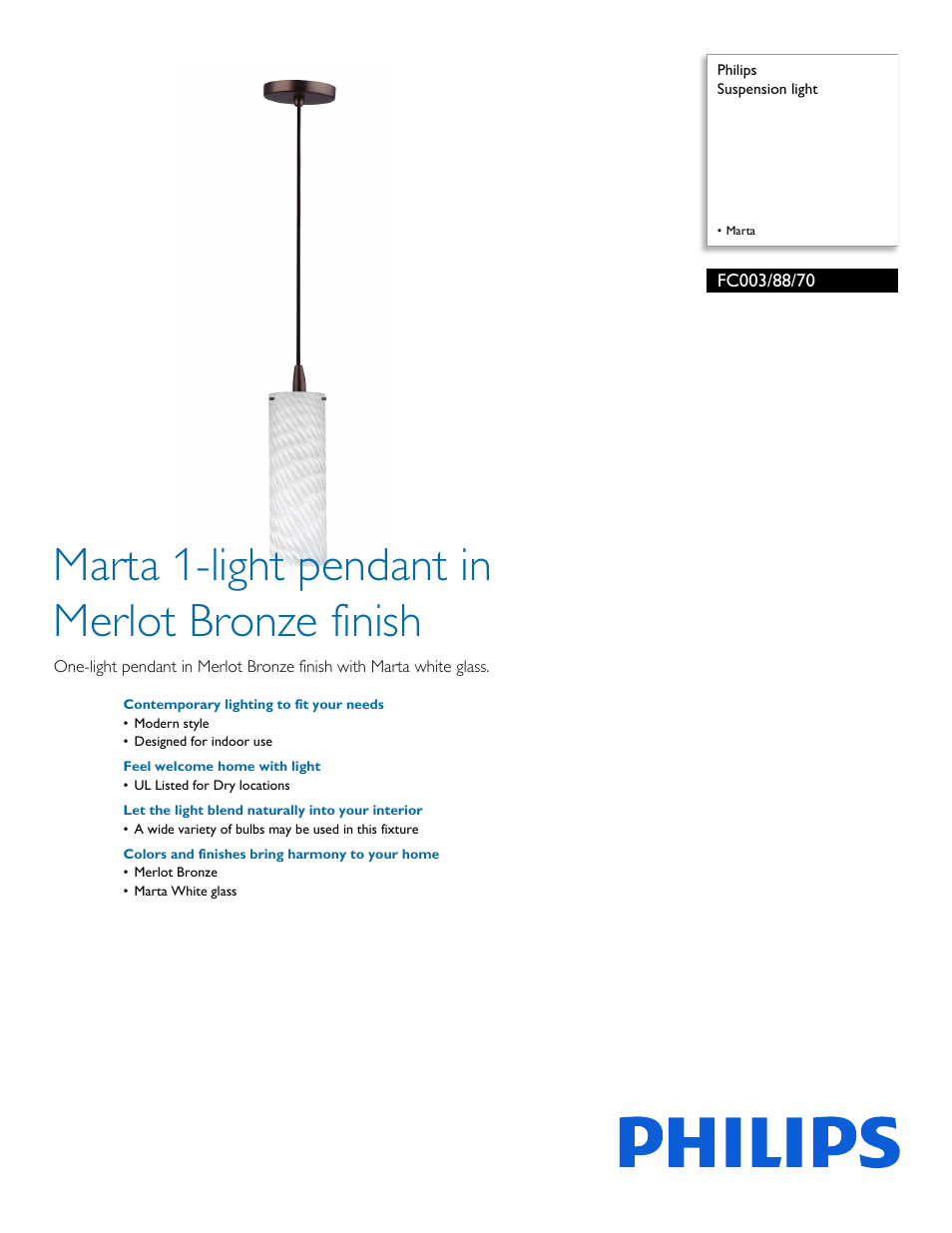 Philips Forecast Suspension light FC003-88-70 Marta User Manual | 2 pages