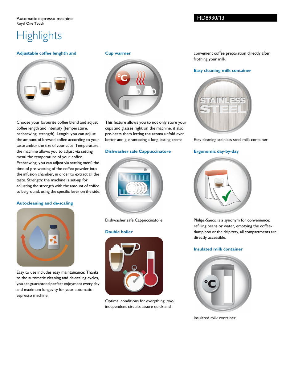 Highlights | Philips HD8930-13 User Manual | Page 2 / 3