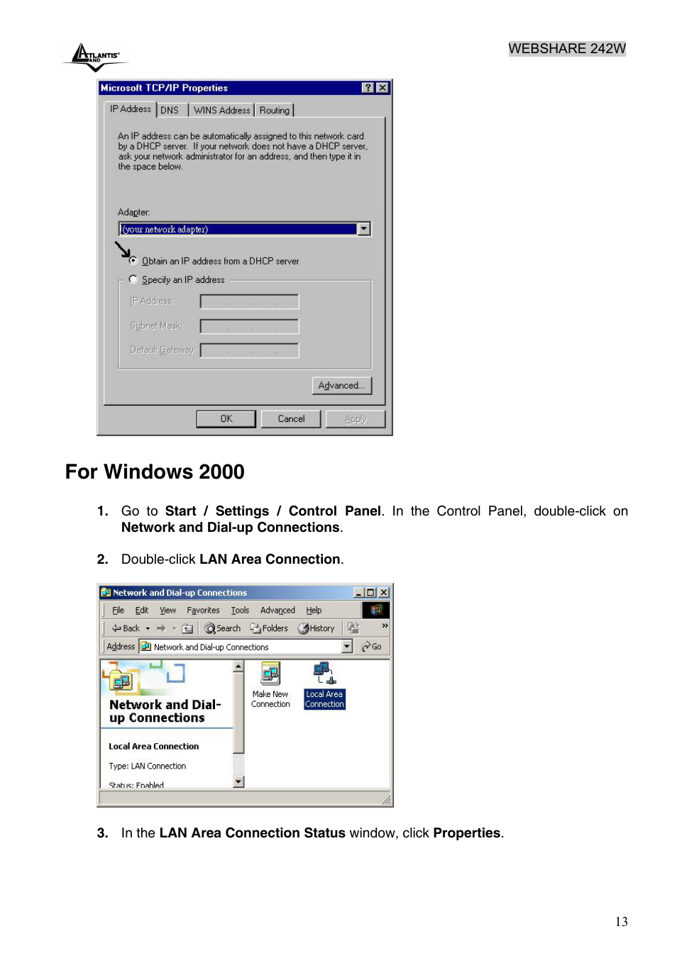 For windows 2000 | Atlantis Land A02-RA242-W54 User Manual | Page 19 / 84