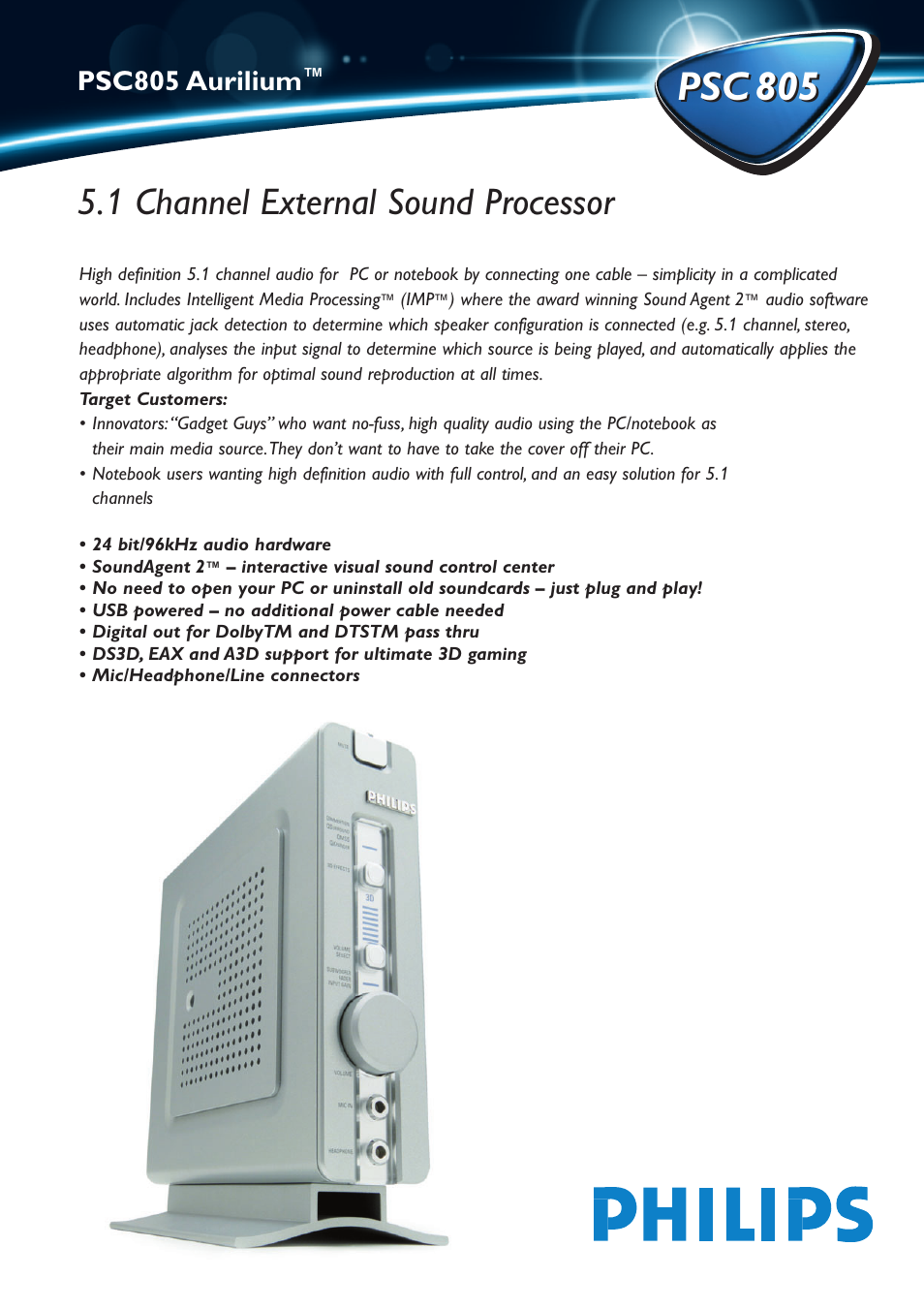 Philips PSC805-17 User Manual | 2 pages