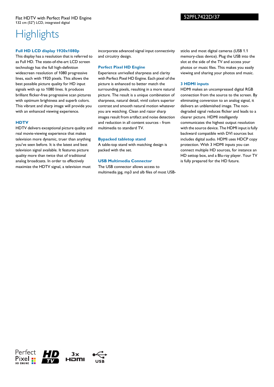 Highlights | Philips 52PFL7422D-37 User Manual | Page 2 / 3