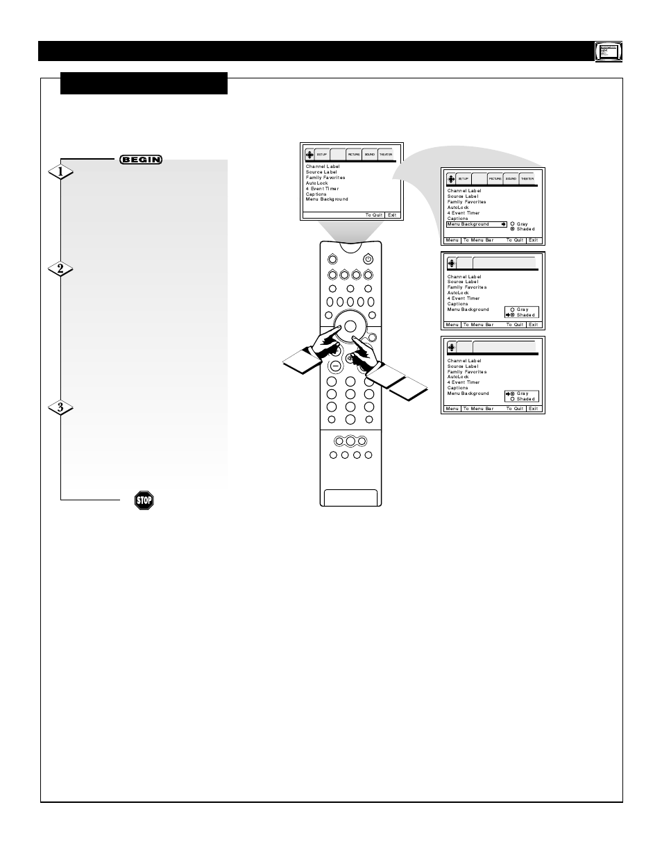 Eatures, Ackground | Philips 55" Digital Projection Television User Manual | Page 19 / 46