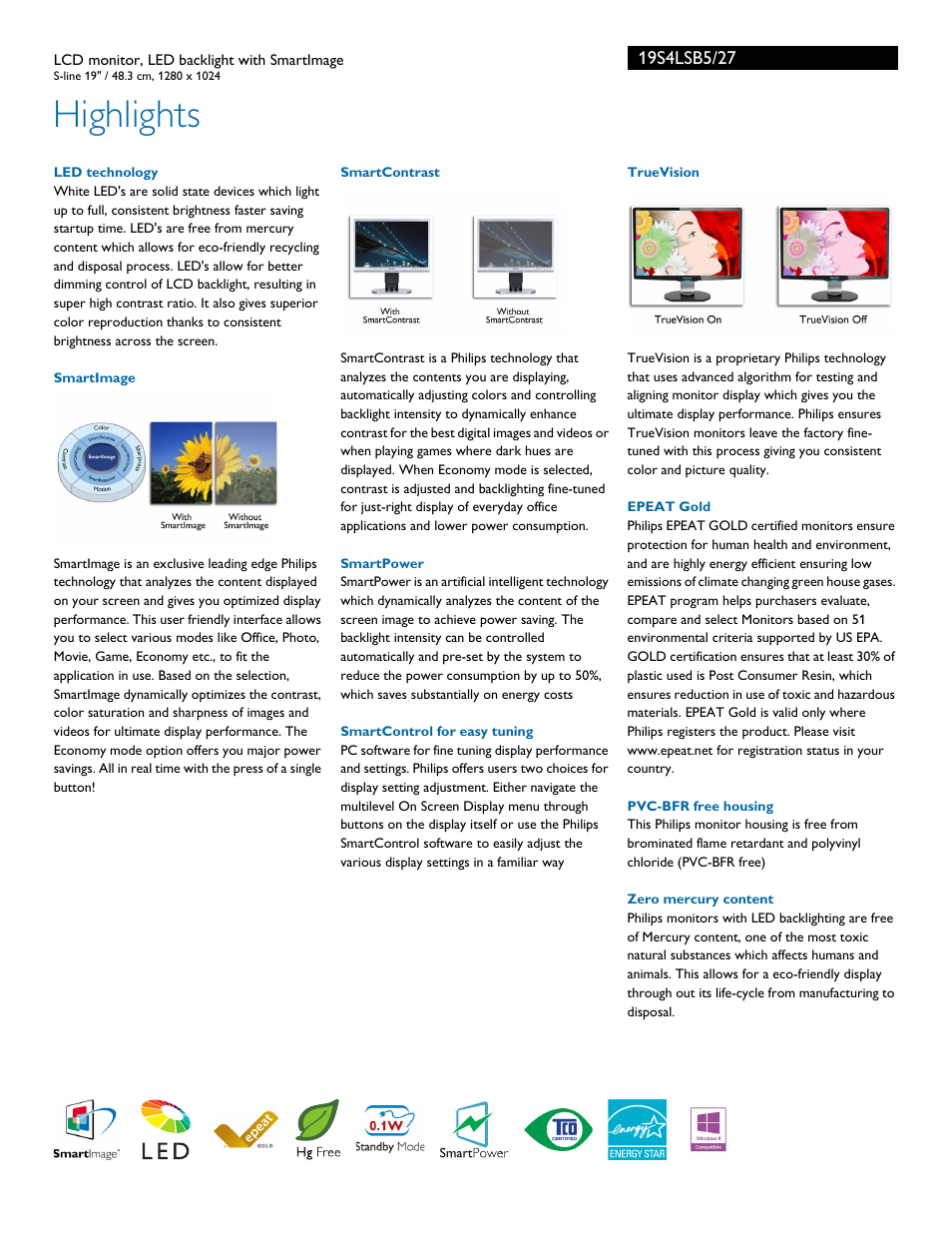 Highlights | Philips 19S4LSB5-27 User Manual | Page 2 / 3