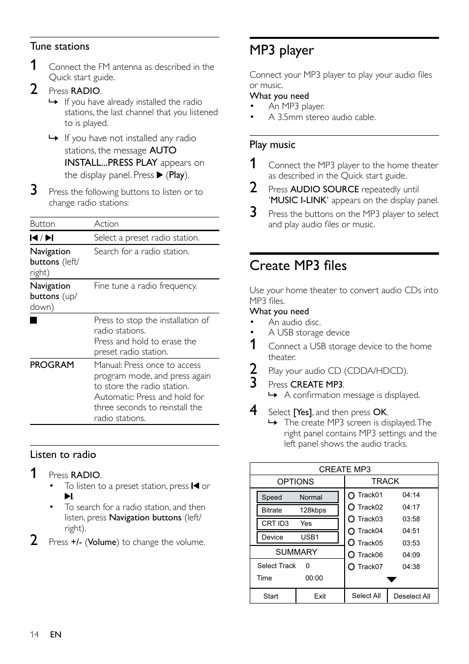 5 use your home theater, Choose sound, Sound mode | Surround sound mode, Discs, Play buttons, Mp3 player, Create mp3 files | Philips HTS3531-F7 User Manual | Page 16 / 28
