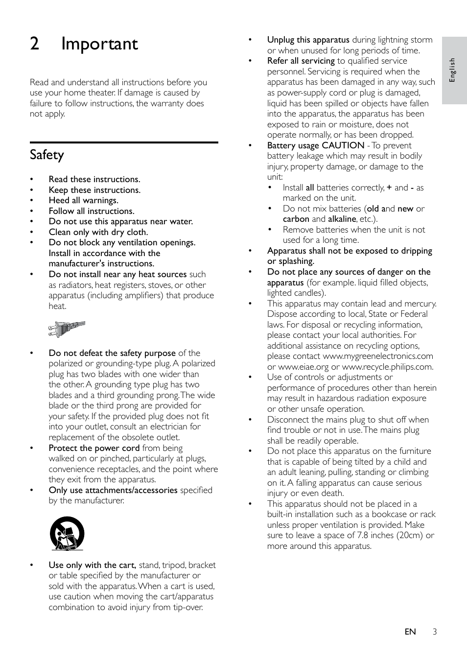 Trademarks, 2 important, Safety | Philips HTS3531-F7 User Manual | Page 5 / 28