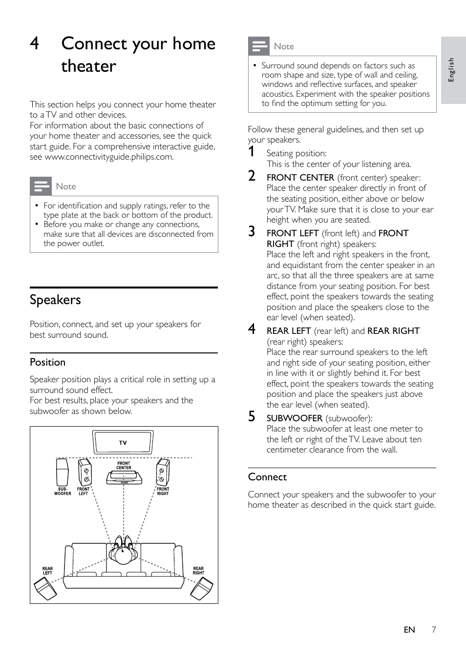 3 your home theater, Main unit, Remote control | 4 connect your home theater, Speakers | Philips HTS3531-F7 User Manual | Page 9 / 28