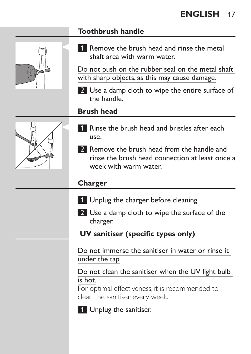 Philips Sonicare HealthyWhite Rechargeable sonic toothbrush HX6731-34 3 Modes 2 brush heads Whitening pen User Manual | Page 17 / 282