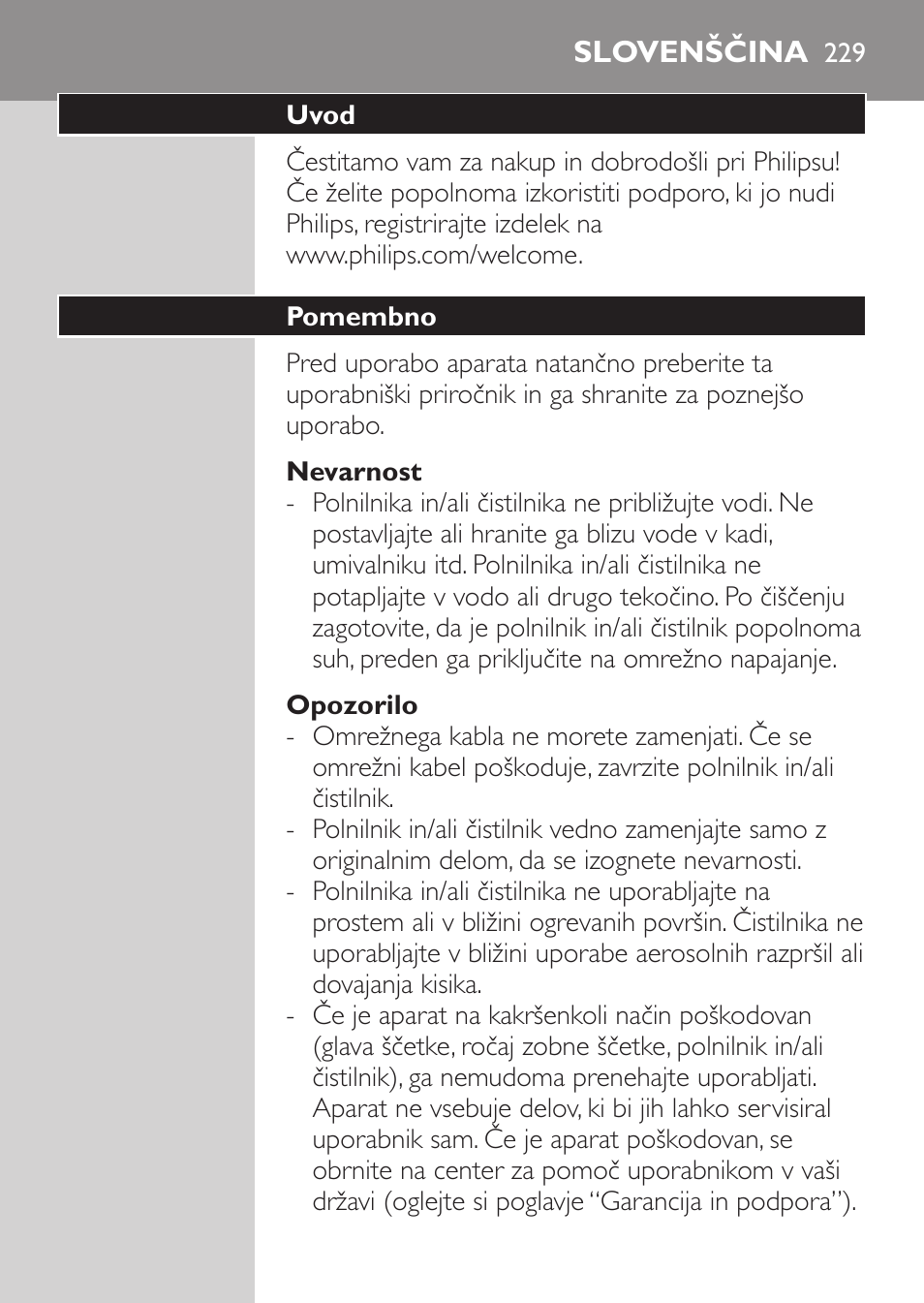 Slovenščina, Slovenščina (si) | Philips Sonicare HealthyWhite Rechargeable sonic toothbrush HX6731-34 3 Modes 2 brush heads Whitening pen User Manual | Page 229 / 282