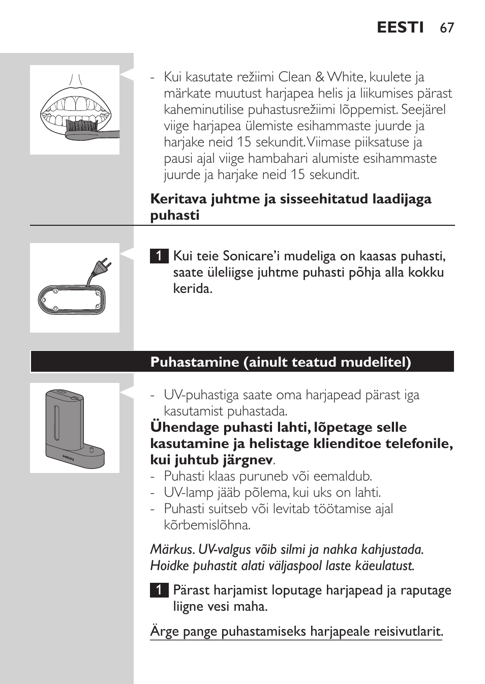 Philips Sonicare HealthyWhite Rechargeable sonic toothbrush HX6731-34 3 Modes 2 brush heads Whitening pen User Manual | Page 67 / 282