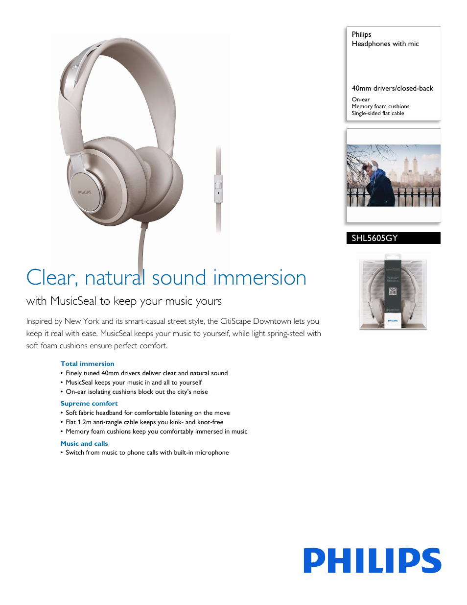 Philips SHL5605GY-28 User Manual | 3 pages