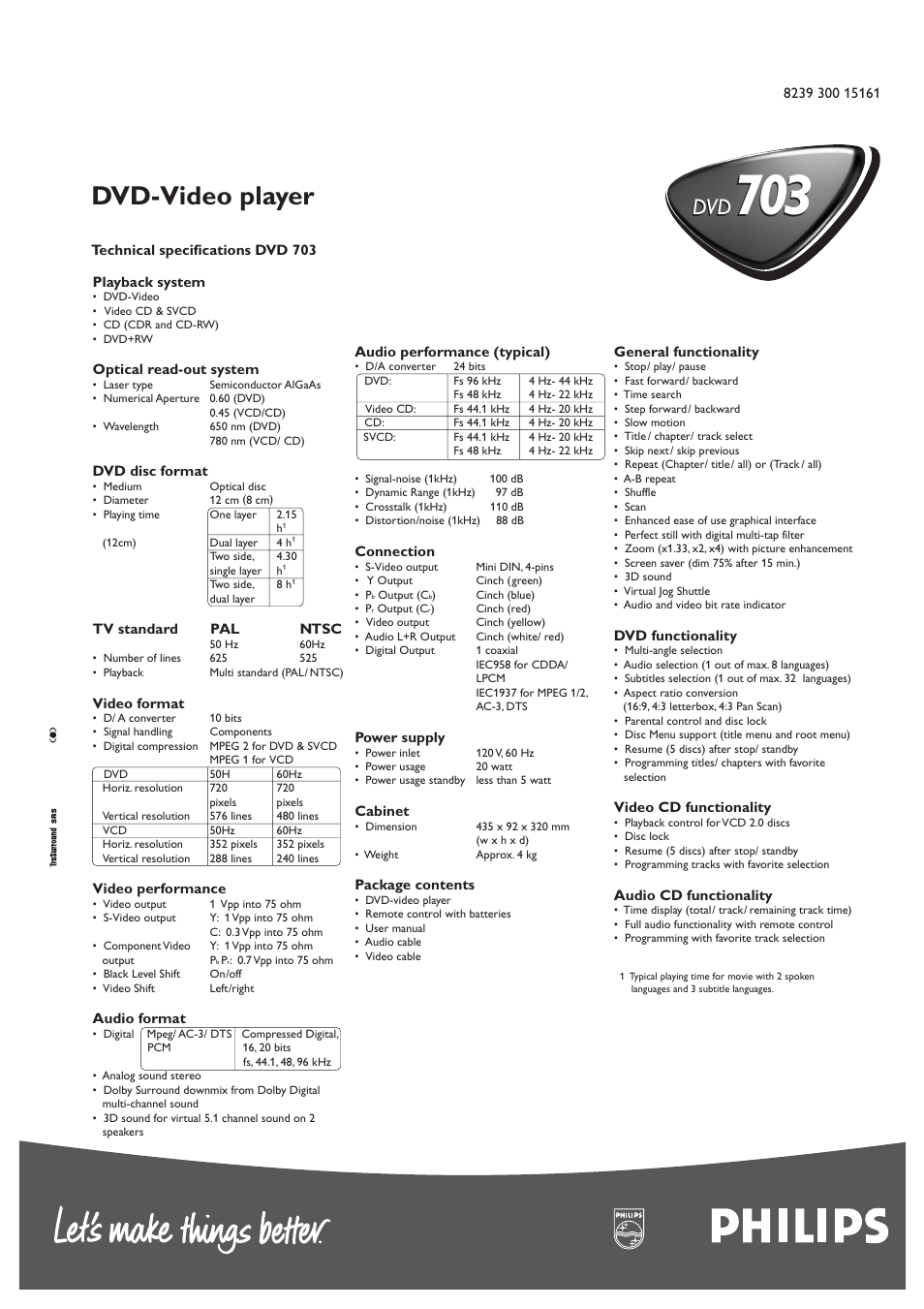 Dvd-video player | Philips DVD703AT User Manual | Page 2 / 2