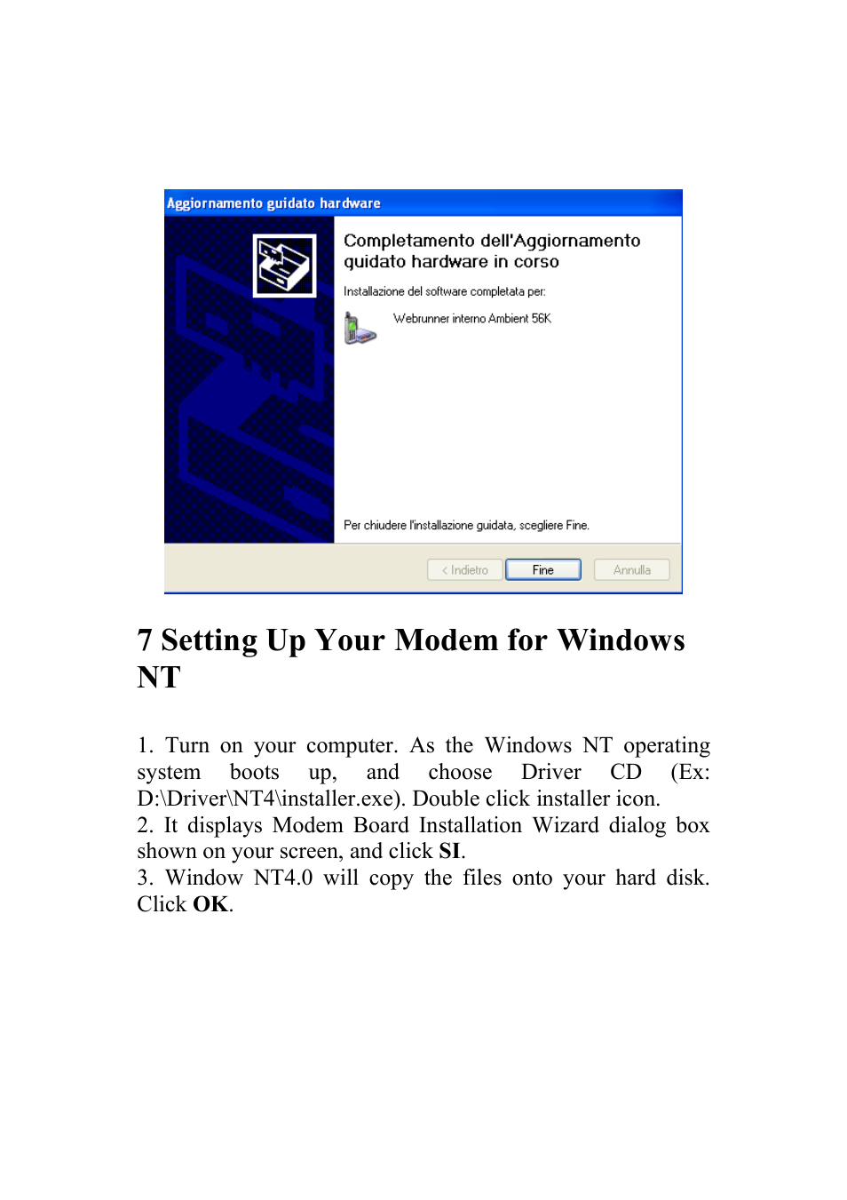 7 setting up your modem for windows nt | Atlantis Land 56K V.90/V.92 User Manual | Page 17 / 20