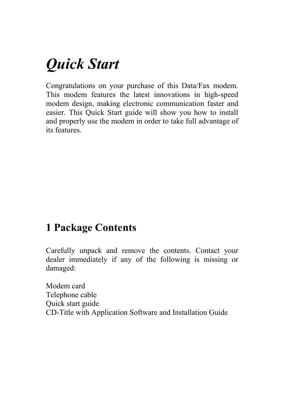 Quick start | Atlantis Land 56K V.90/V.92 User Manual | Page 4 / 20