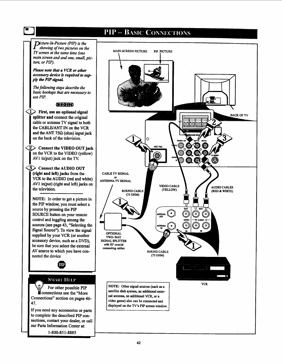 Pip - basic coamx tions, Pip - basic connections | Philips 26LL500 User Manual | Page 42 / 52