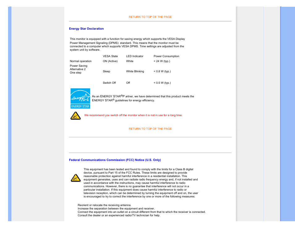 Energy star declaration | Philips 220P1ES-00 User Manual | Page 15 / 97