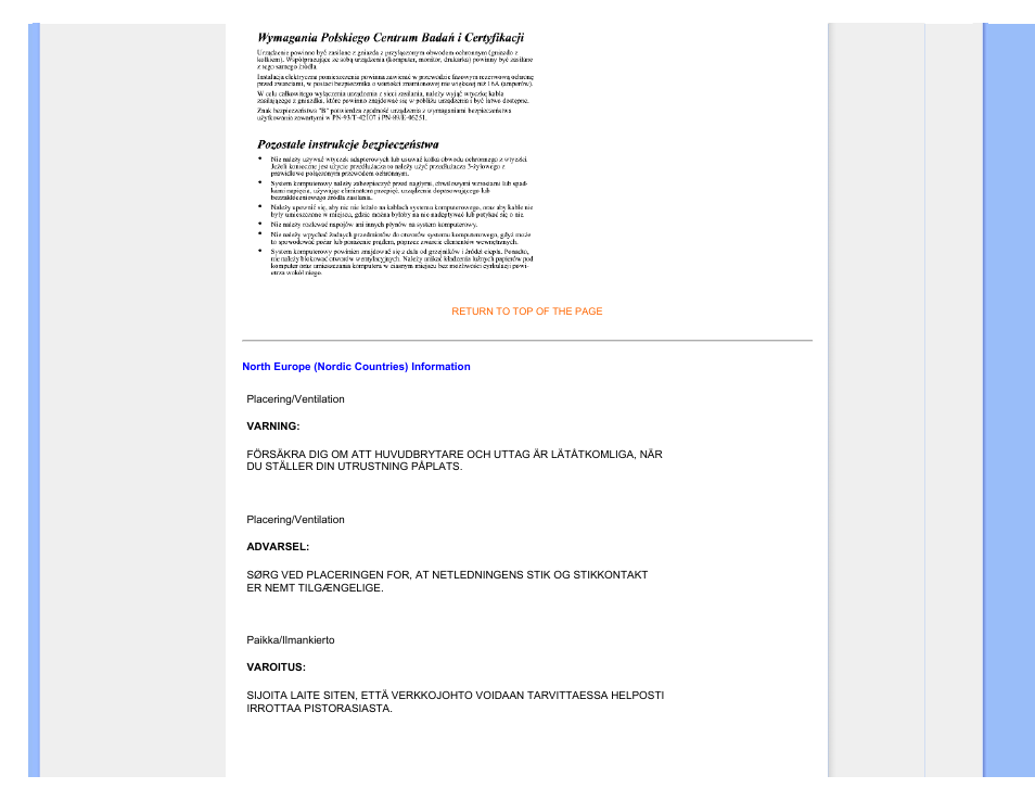 North europe (nordic countries) information | Philips 220P1ES-00 User Manual | Page 18 / 97