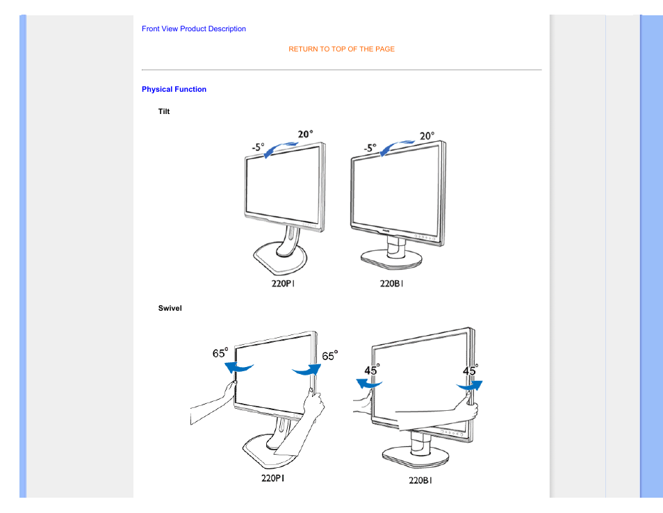 Physical function | Philips 220P1ES-00 User Manual | Page 32 / 97