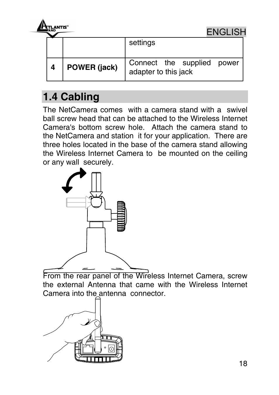4 cabling, English | Atlantis Land A02-IPCAM-W54 User Manual | Page 18 / 33