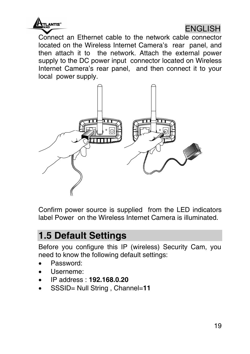 5 default settings, English | Atlantis Land A02-IPCAM-W54 User Manual | Page 19 / 33
