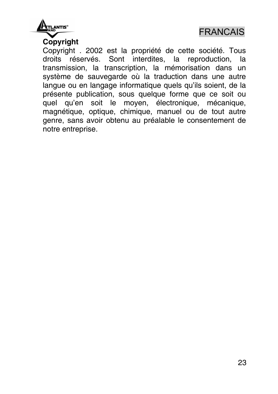 Francais | Atlantis Land A02-IPCAM-W54 User Manual | Page 23 / 33