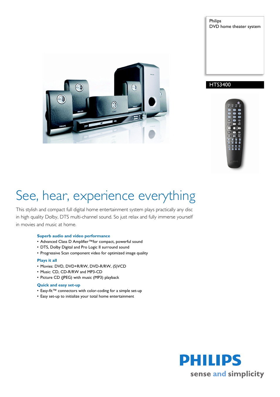 Philips DVD home theater system HTS3400 User Manual | 3 pages