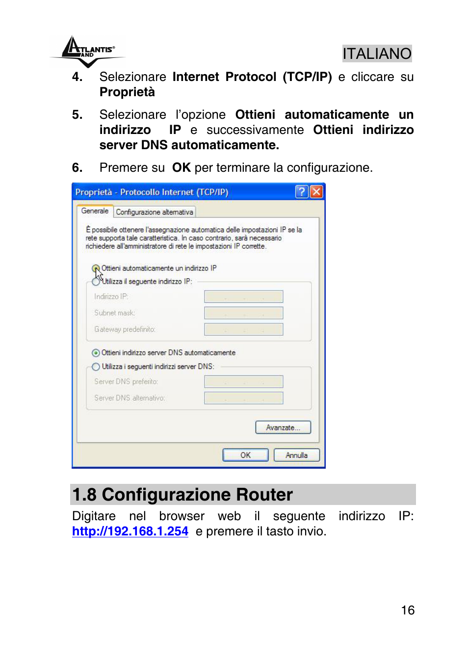 8 configurazione router, Italiano | Atlantis Land A02-RA440 User Manual | Page 16 / 81