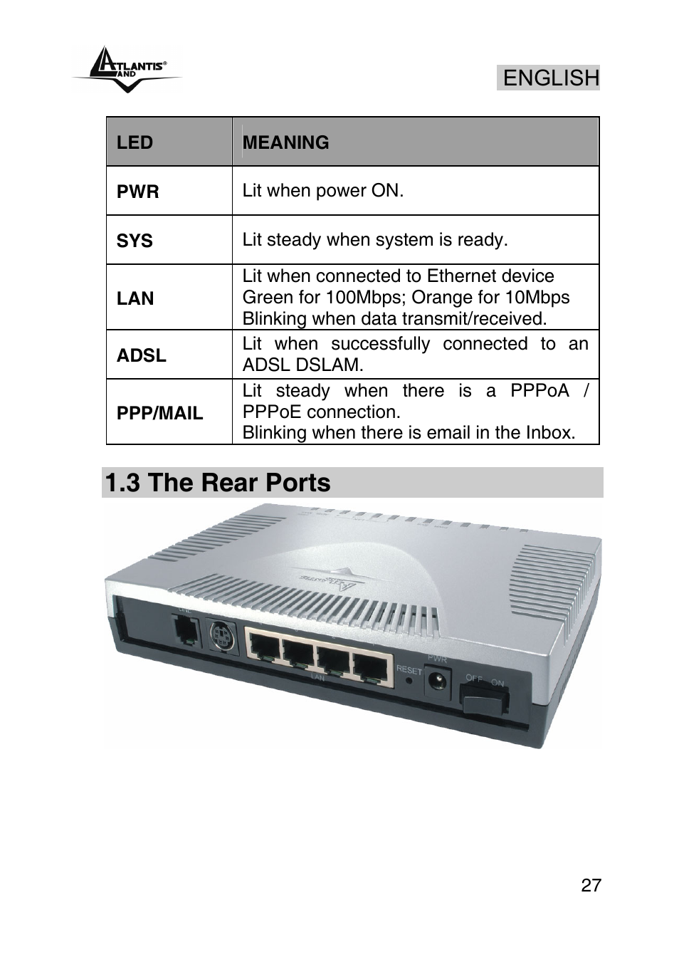 3 the rear ports, English | Atlantis Land A02-RA440 User Manual | Page 27 / 81