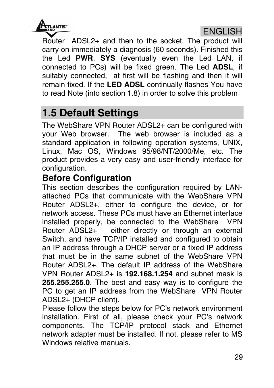 5 default settings | Atlantis Land A02-RA440 User Manual | Page 29 / 81