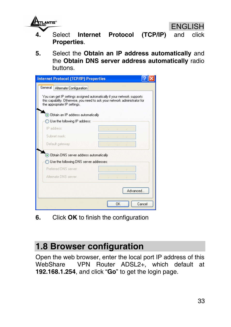 8 browser configuration, English | Atlantis Land A02-RA440 User Manual | Page 33 / 81