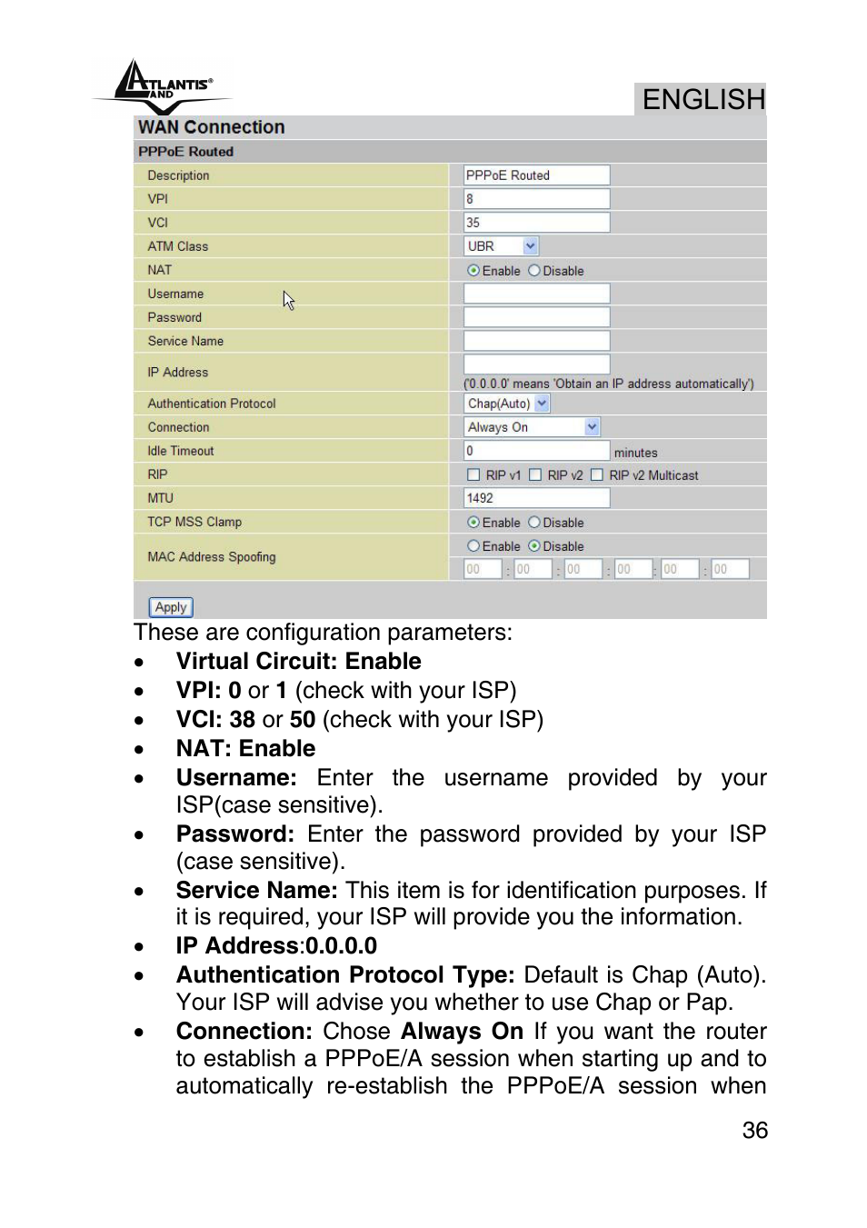 English | Atlantis Land A02-RA440 User Manual | Page 36 / 81