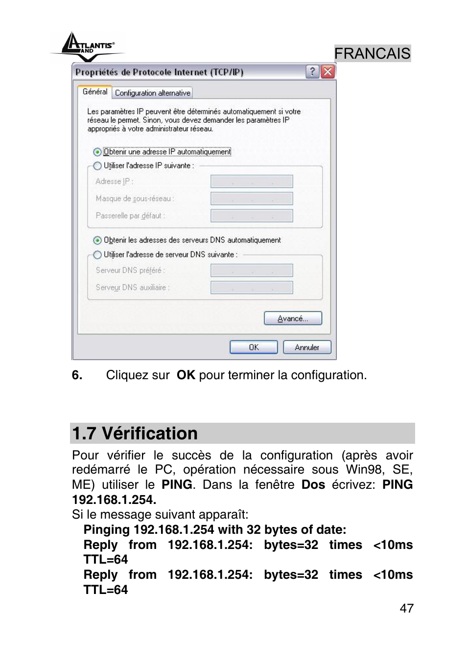 7 vérification, Francais | Atlantis Land A02-RA440 User Manual | Page 47 / 81