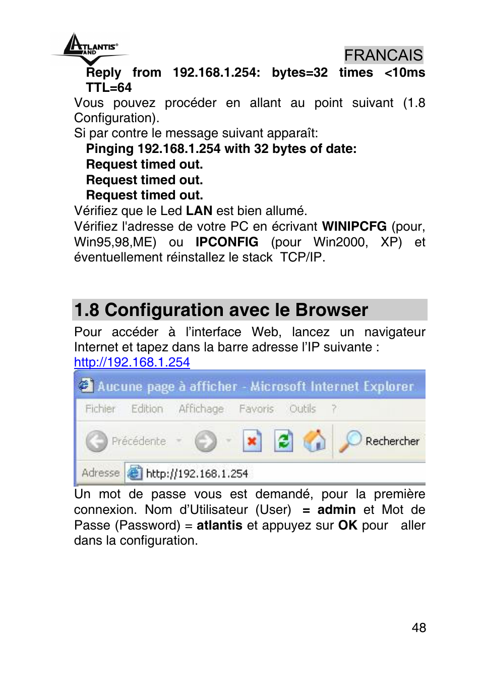 8 configuration avec le browser, Francais | Atlantis Land A02-RA440 User Manual | Page 48 / 81