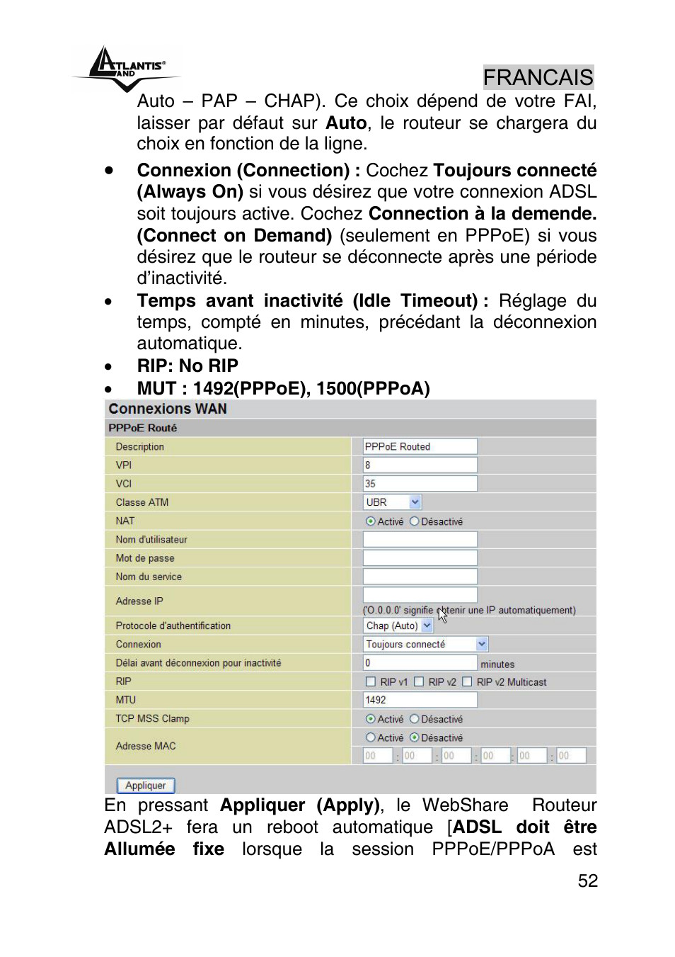 Francais | Atlantis Land A02-RA440 User Manual | Page 52 / 81