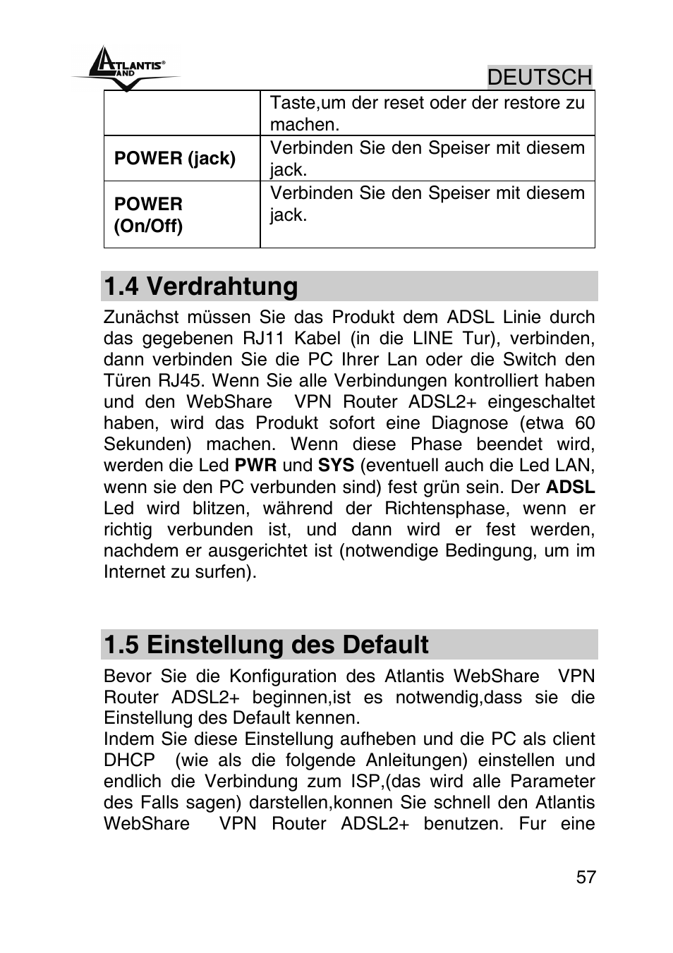 4 verdrahtung, 5 einstellung des default | Atlantis Land A02-RA440 User Manual | Page 57 / 81