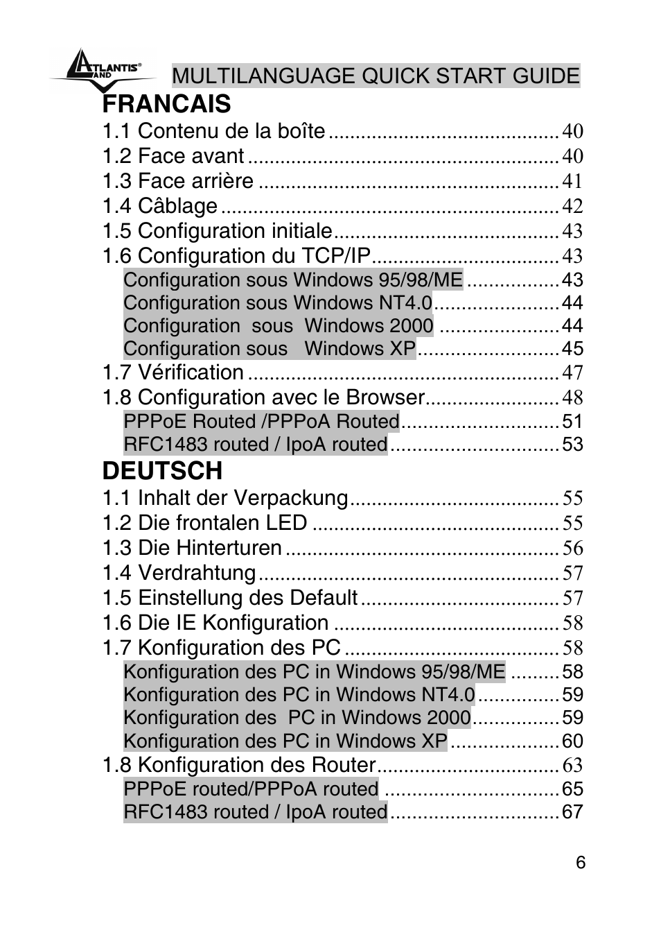 Francais, Deutsch | Atlantis Land A02-RA440 User Manual | Page 6 / 81