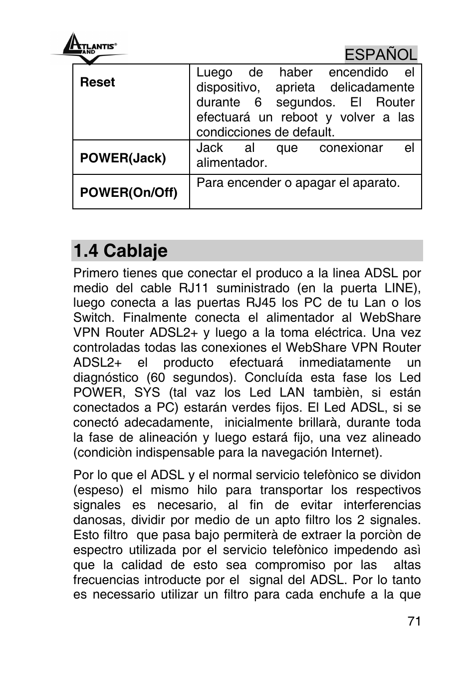 4 cablaje, Español | Atlantis Land A02-RA440 User Manual | Page 71 / 81