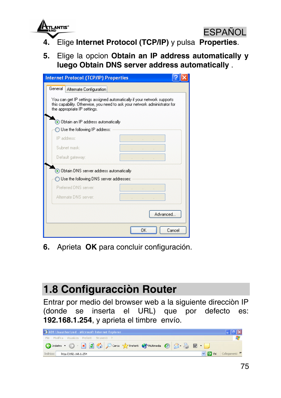 8 configuracciòn router, Español | Atlantis Land A02-RA440 User Manual | Page 75 / 81