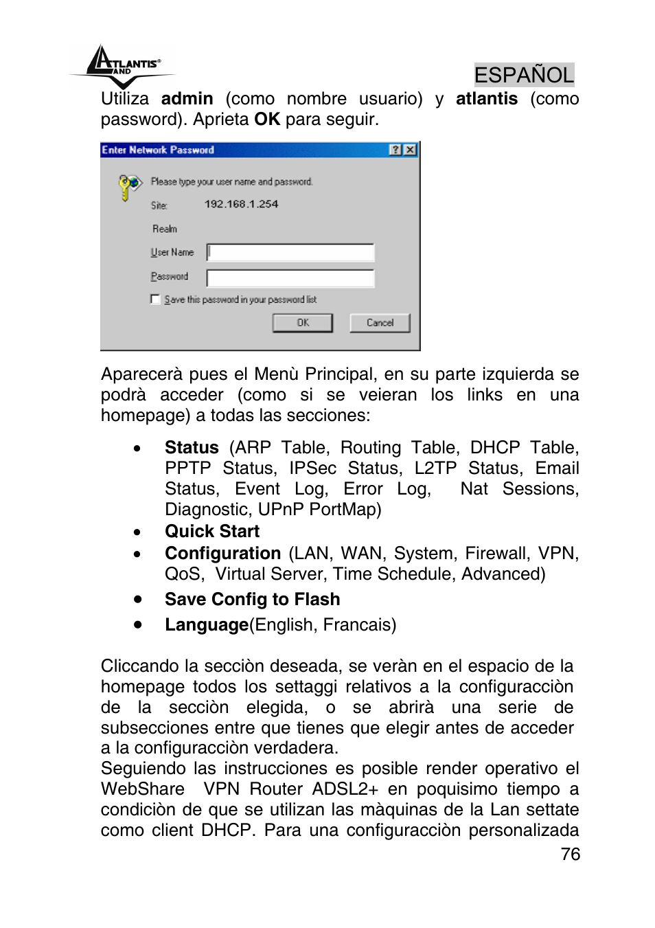 Español | Atlantis Land A02-RA440 User Manual | Page 76 / 81