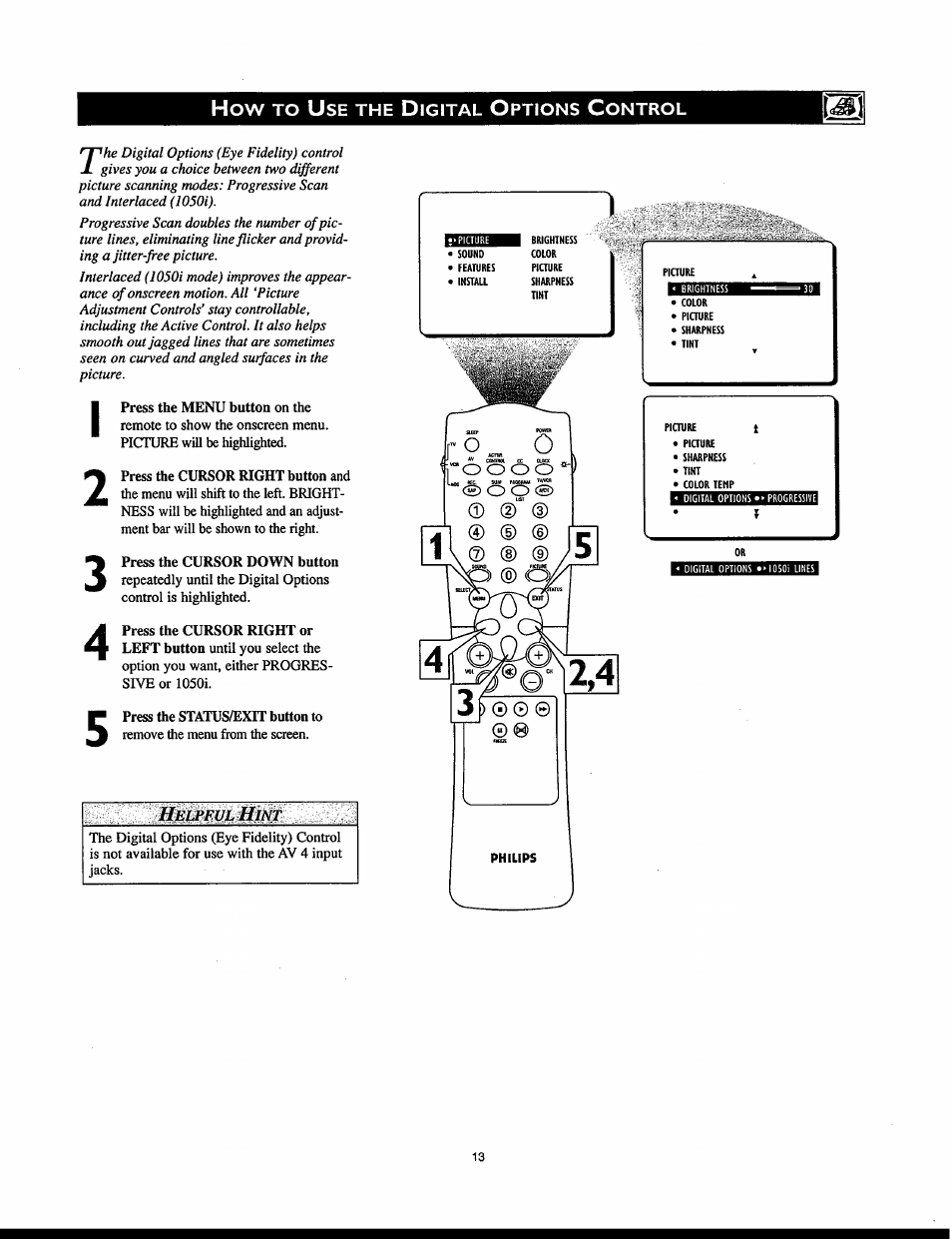 Helpful hint | Philips 32PT830H User Manual | Page 13 / 56