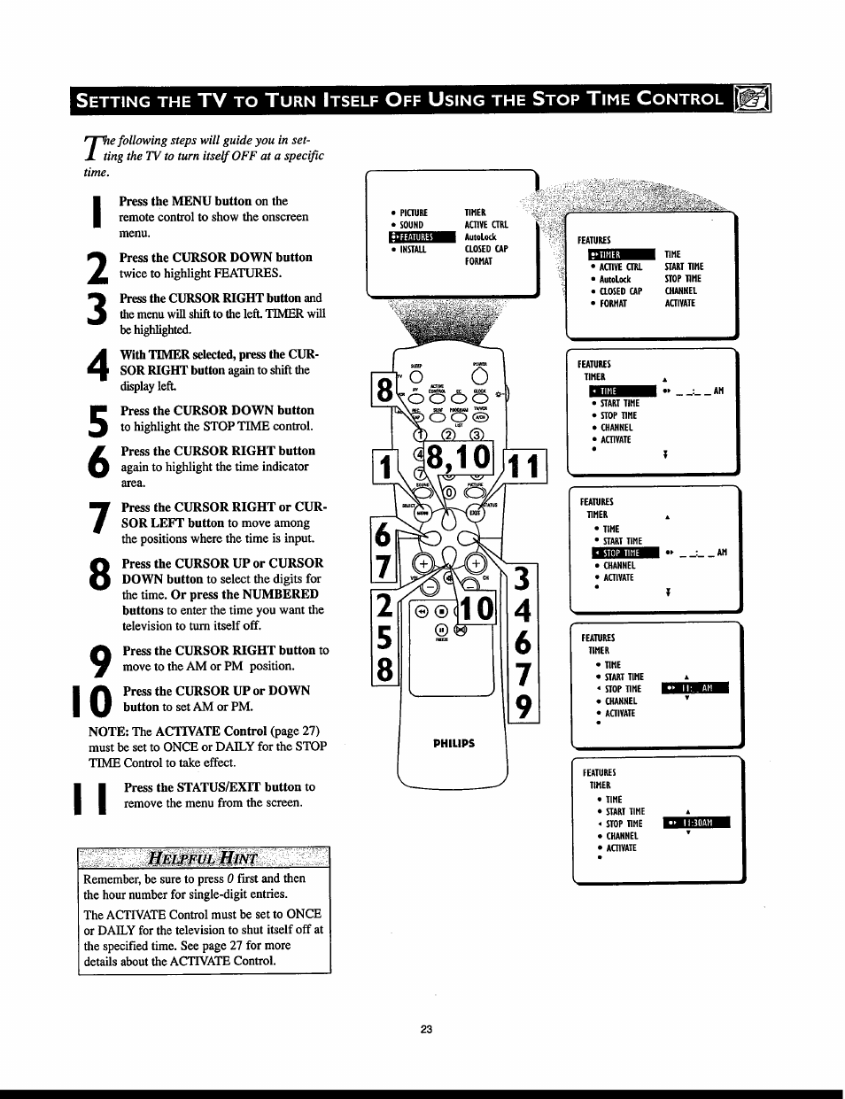 Helpful hint | Philips 32PT830H User Manual | Page 23 / 56