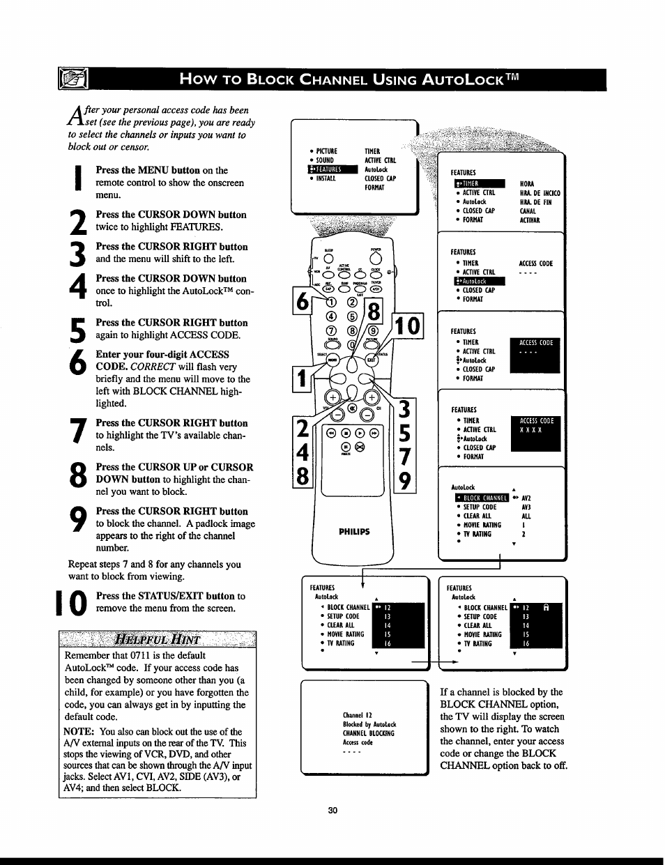 Helpful hint | Philips 32PT830H User Manual | Page 30 / 56